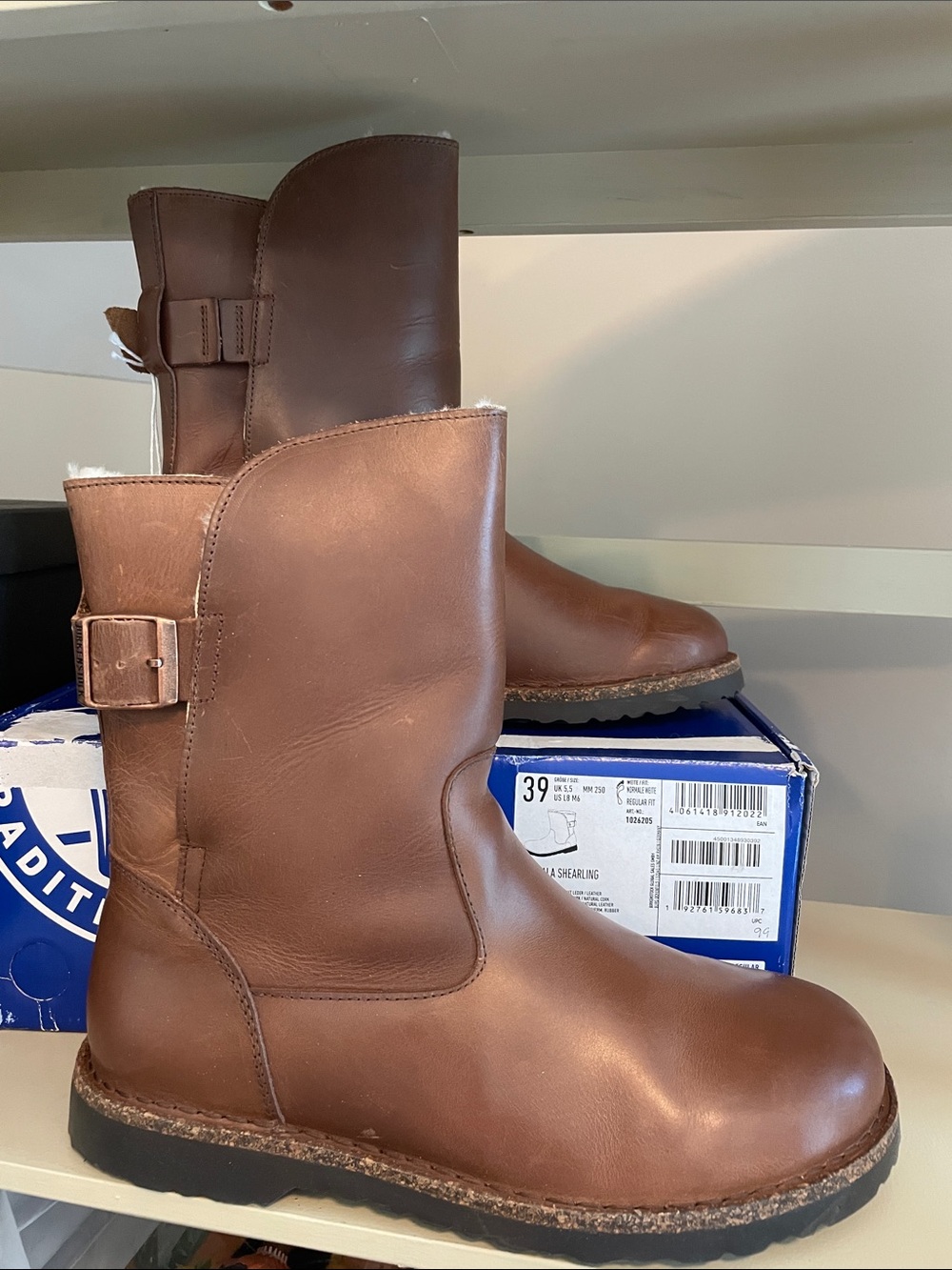 Birkenstock Brown Leather Ankle Boot with fleece lining EU 39 NEW in box